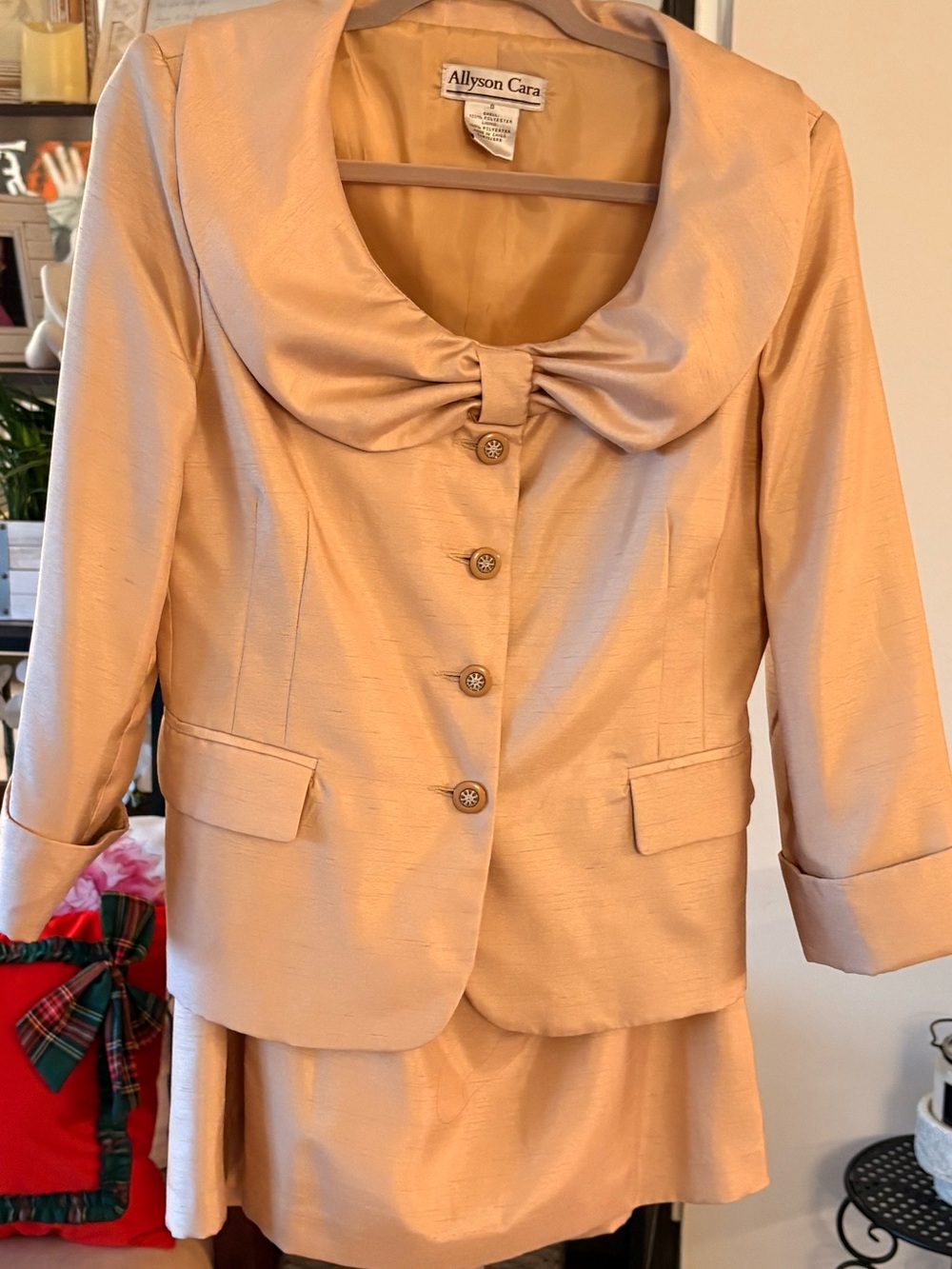 Peach Satin-Effect Women's Blazer Jacket